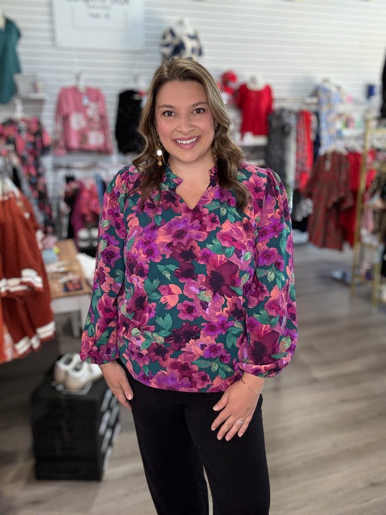 Teal Floral Woven Blouse