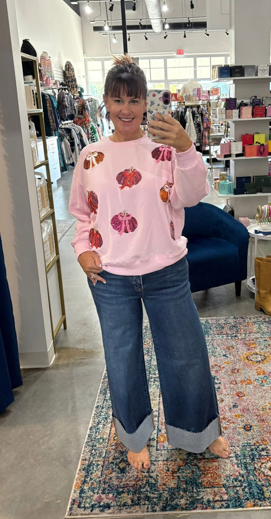 Pink Pumpkin Bow Sweatshirt