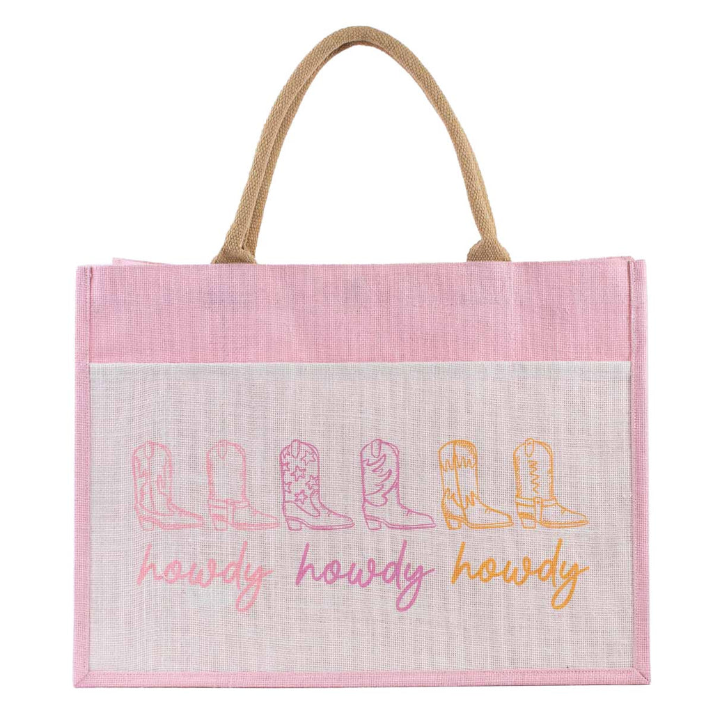 Howdy Cowgirl Jute Pocket Tote