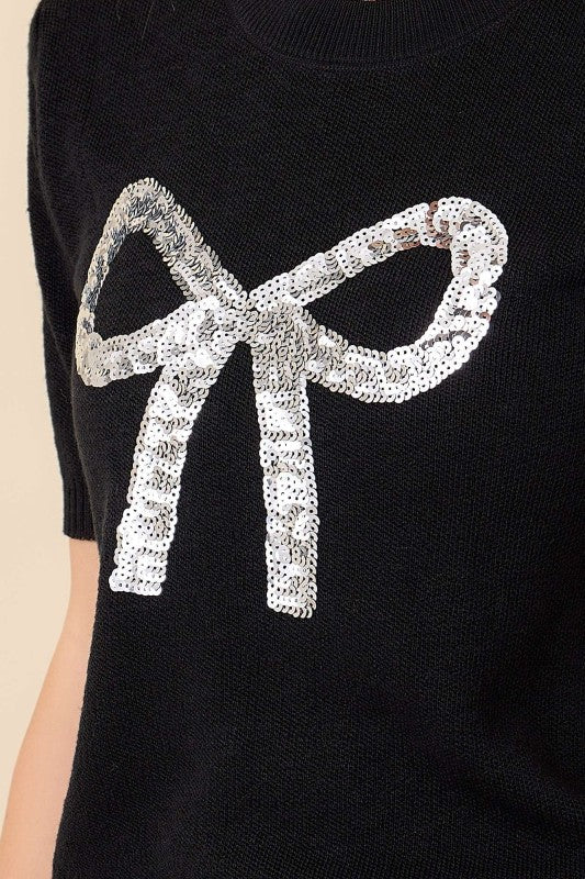 Sequin Silver Bow Sweater