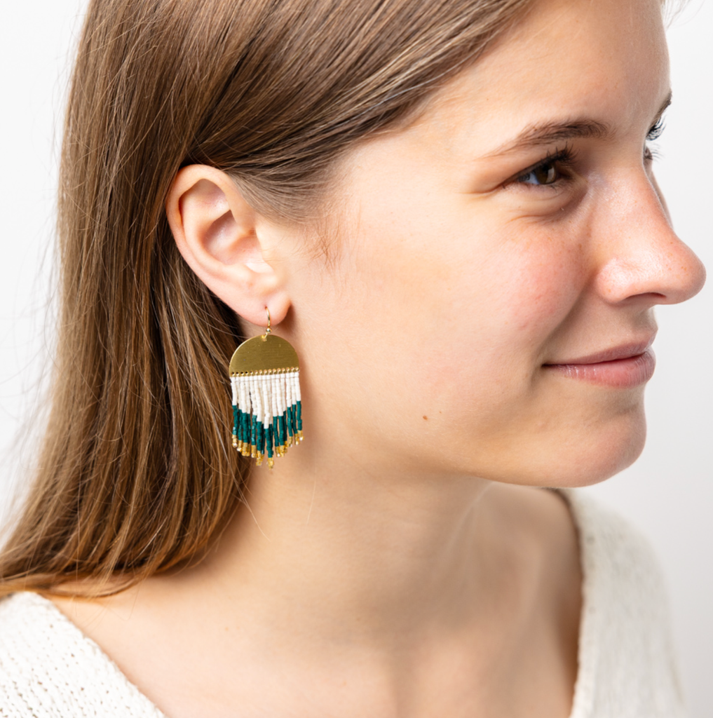 Claudia Curved Pattern Fringe Earrings