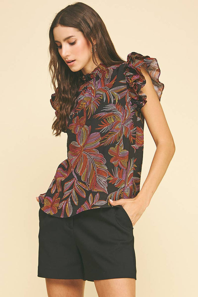 Leaf Print Ruffle Top