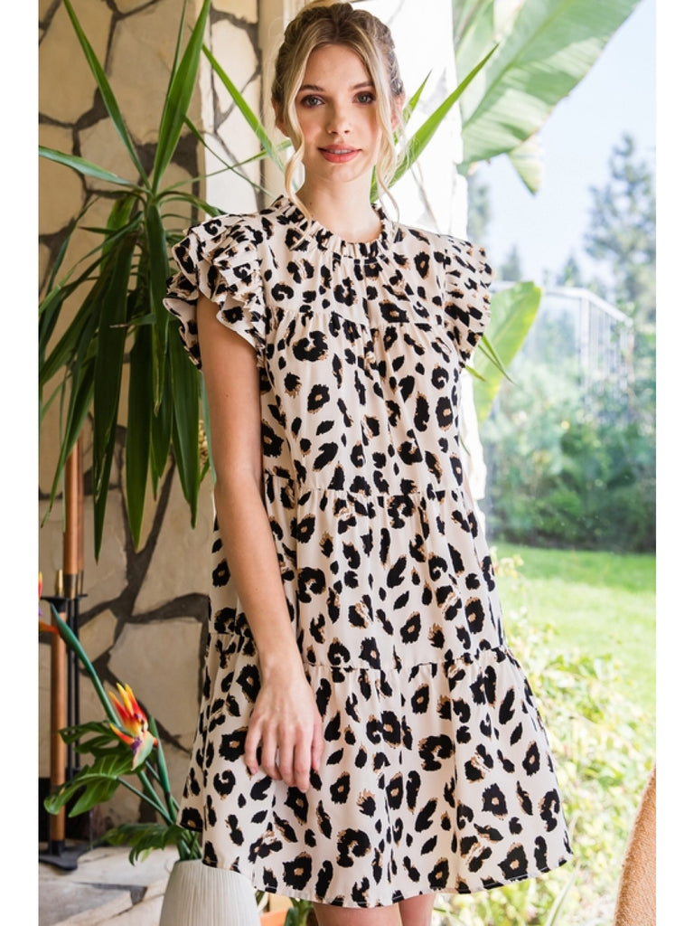 Tiered Ivory Leopard Dress