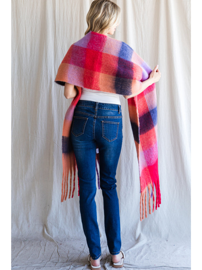 Fuzzy Scarf, Plaid, 2 Colors