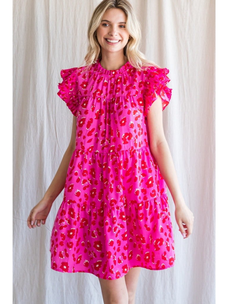 Pink Tiered Leopard Dress