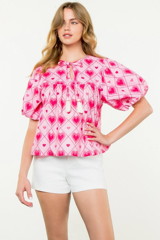 Heart Puff Sleeve Top