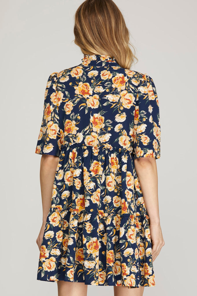Navy Rust Floral Dress