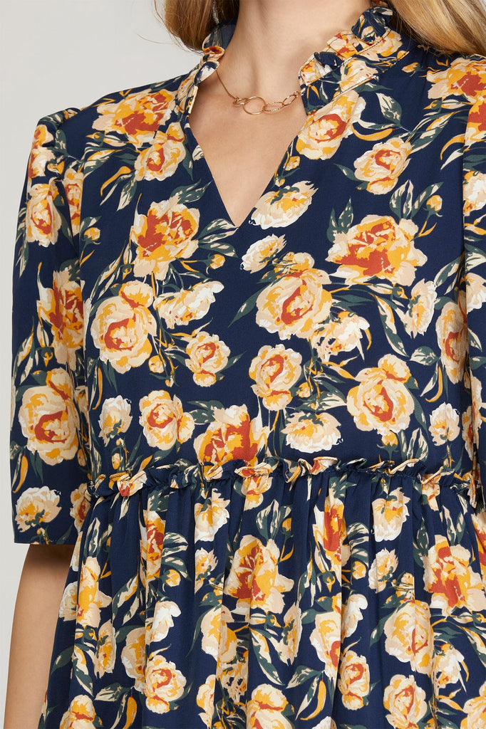 Navy Rust Floral Dress