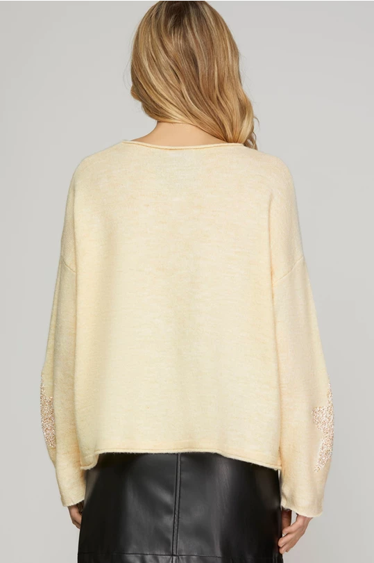 Star Sequin Cream Sweater