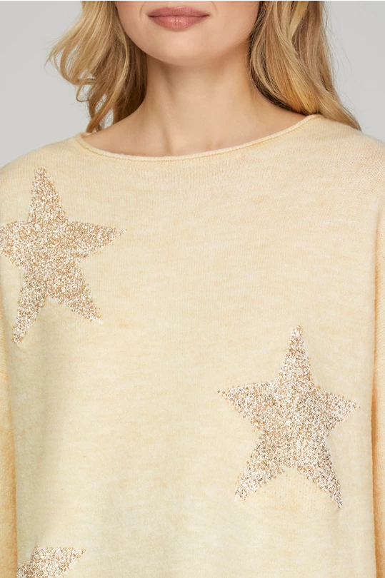 Star Sequin Cream Sweater