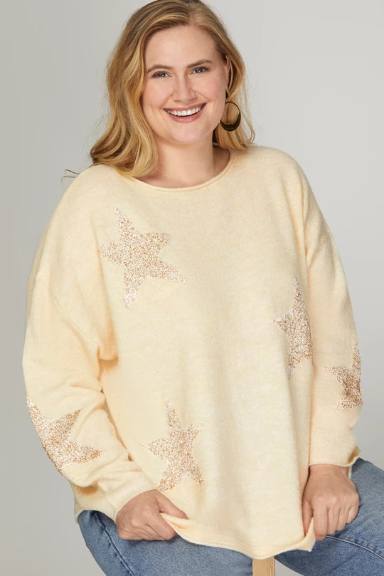 Star Sequin Cream Sweater