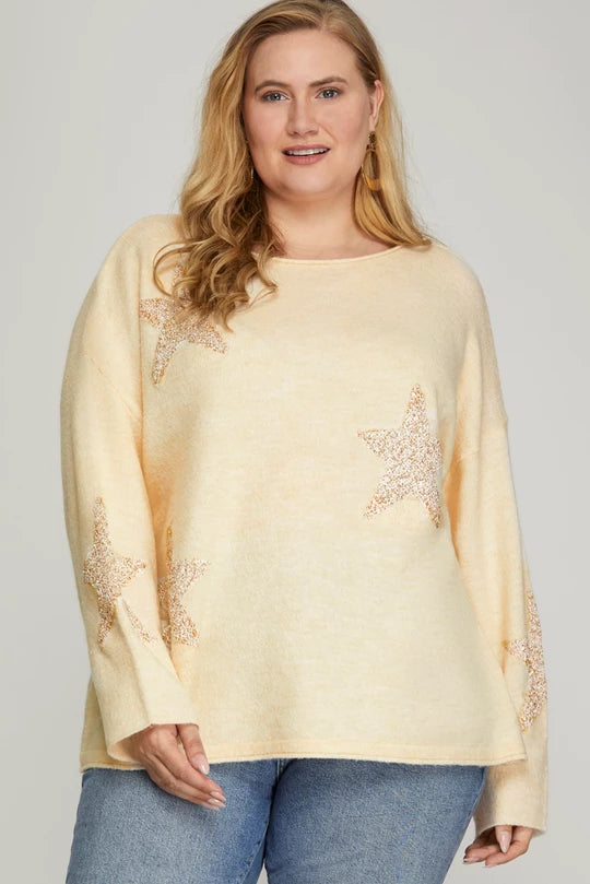 Star Sequin Cream Sweater