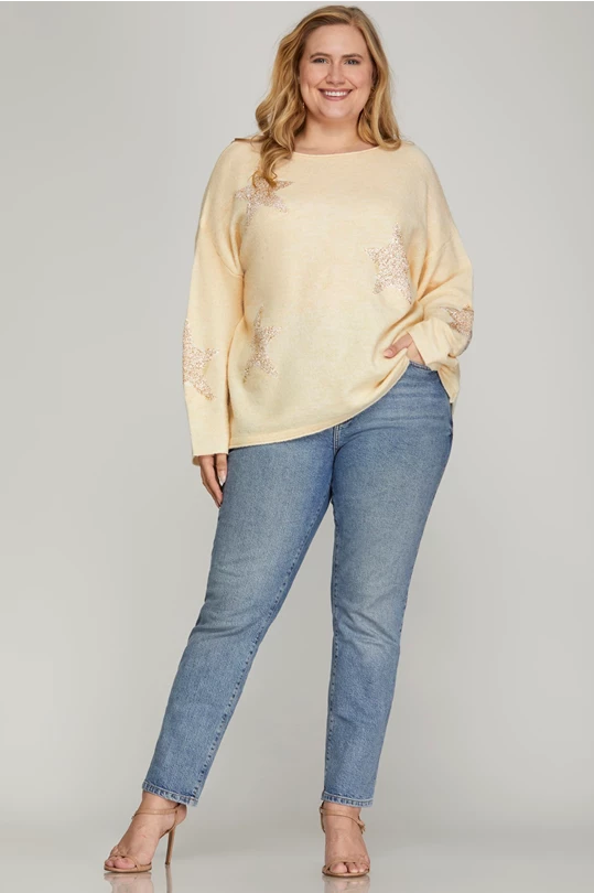 Star Sequin Cream Sweater