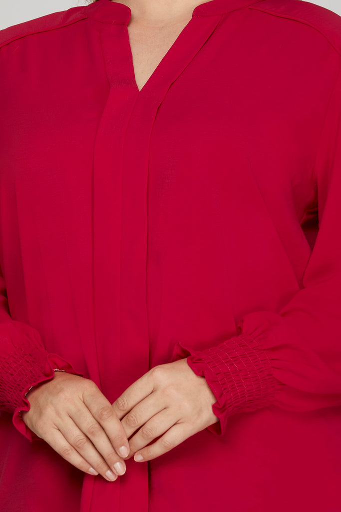 Red Split V Long Sleeve Blouse