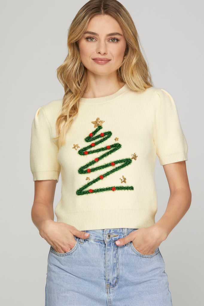 Cream Christmas Tree Sweater