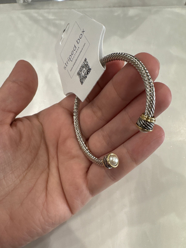 Pearl Metal Corded Bracelet