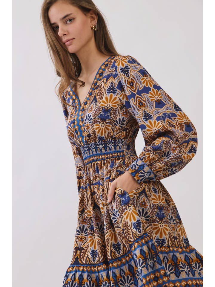 blue brown dress Azure PMShip Polka-dot midi dress in SIZE:M（6-8） 10 Large 12