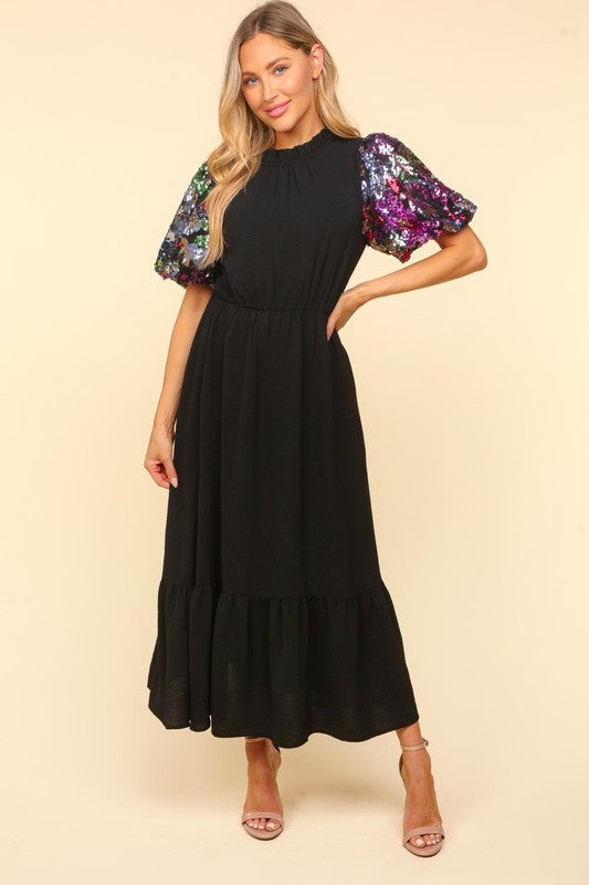 Sequin Sleeve Maxi Dress