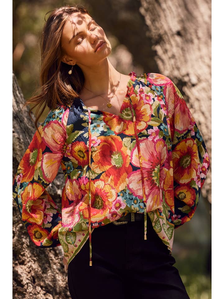 Navy Bold Floral Blouse