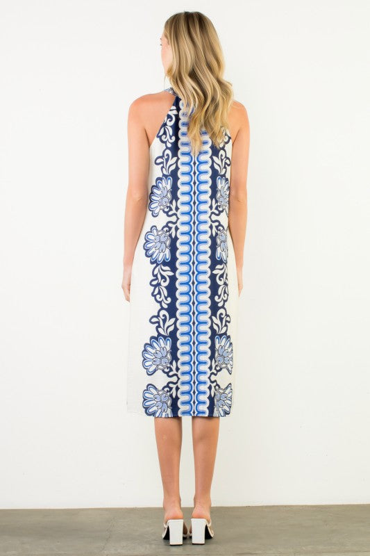Navy Tassel Damask Dress
