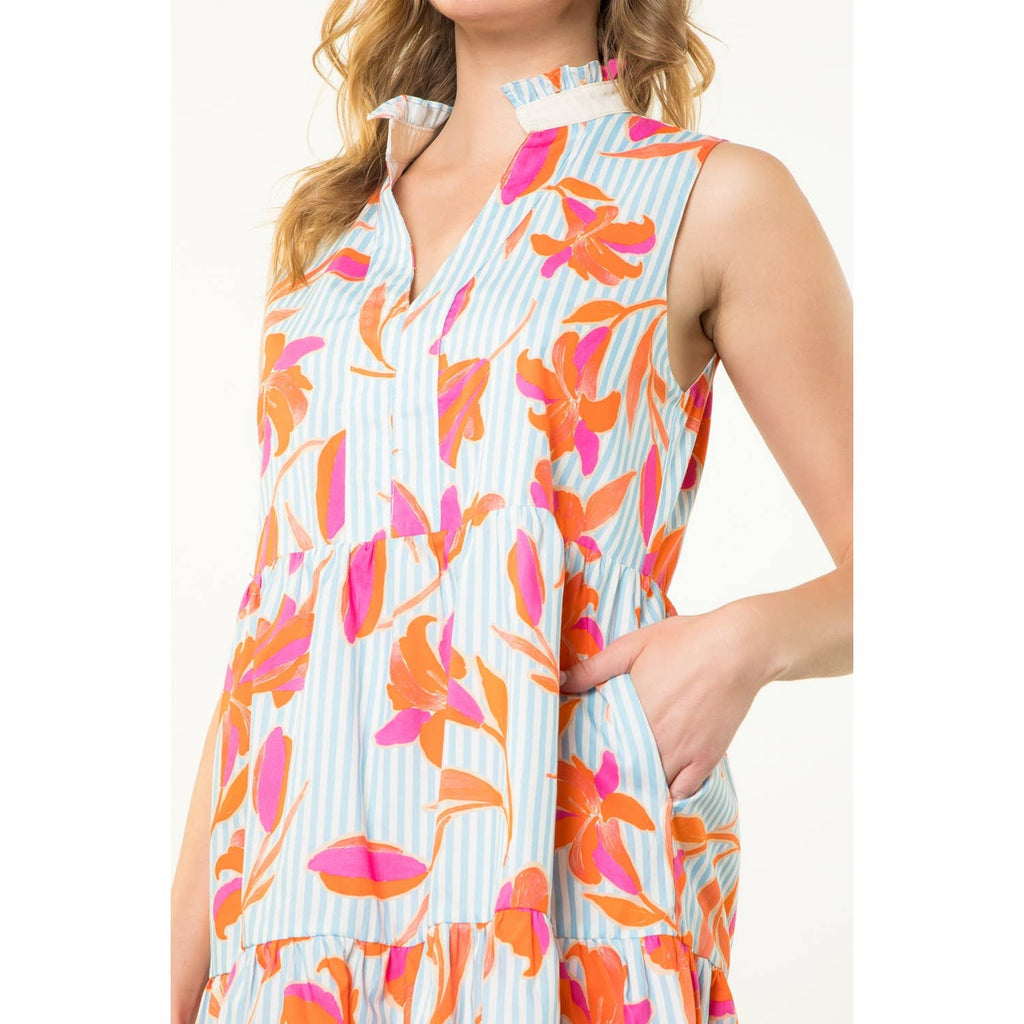 Coral Bloom Striped Dress