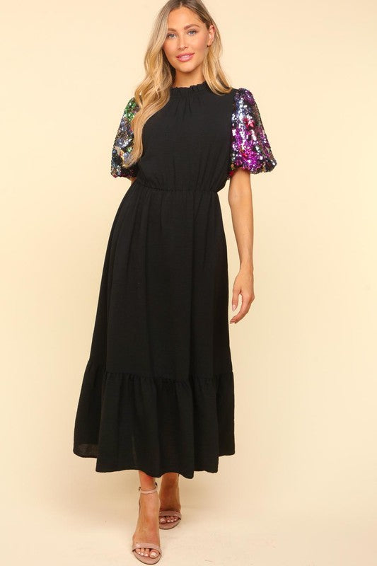 Sequin Sleeve Maxi Dress