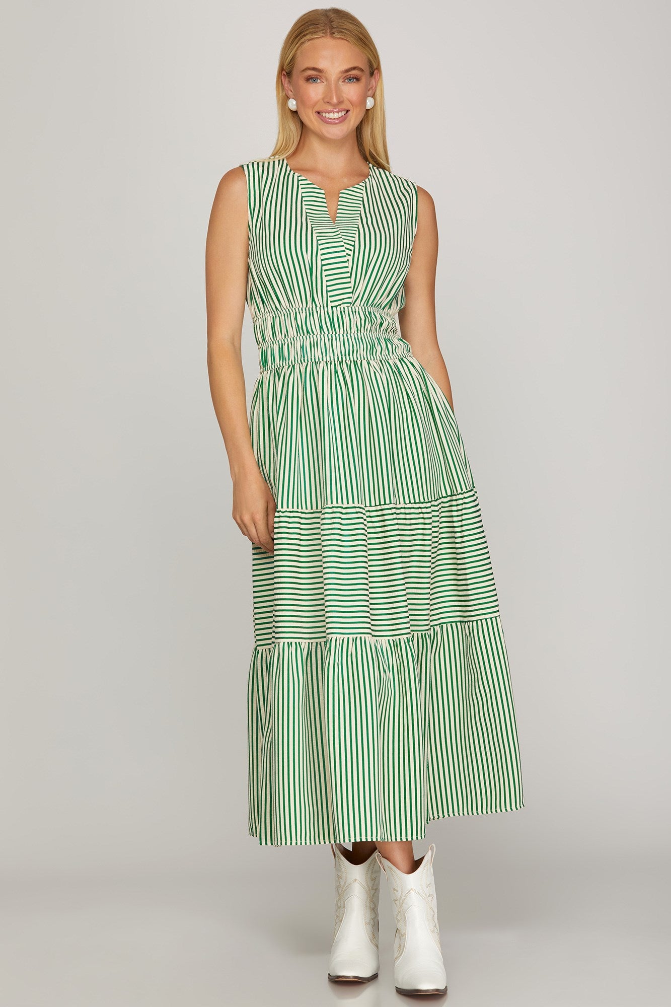 Green Striped Tank Midi Dress Green Striped Tank Midi Dress