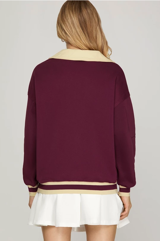 Wine Contrast Rib Top