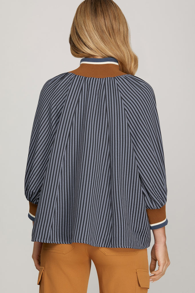 Navy Brown Half Zip Top