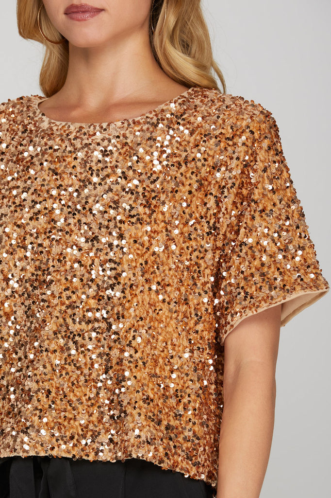 Gold Sequin Short Sleeve Top
