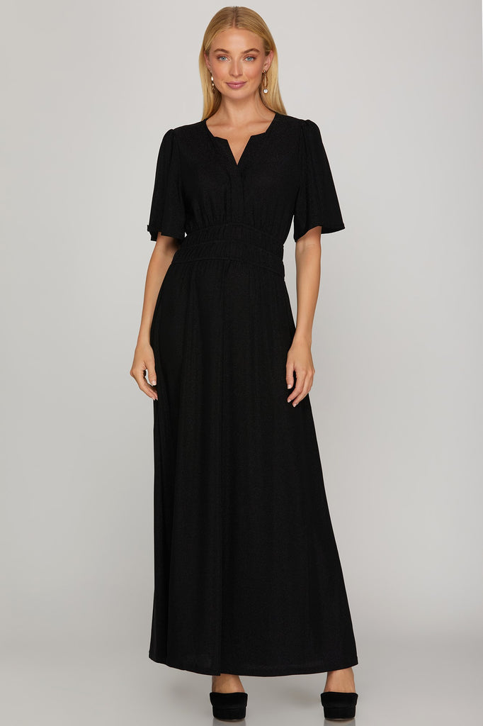 Black Metallic Maxi Dress