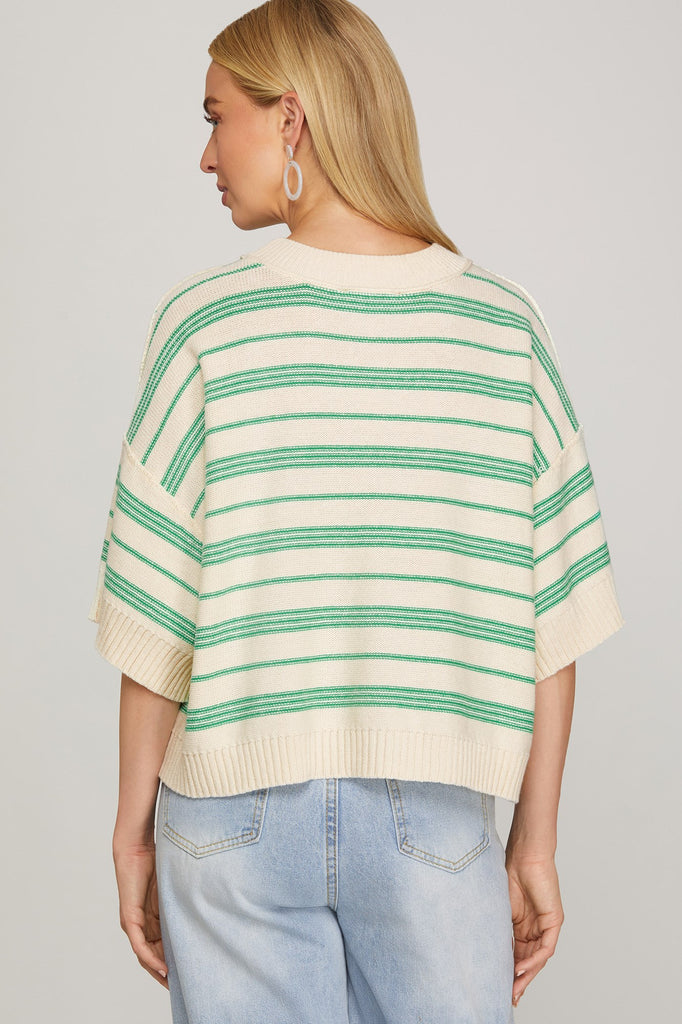 Green Stripe Casual Sweater