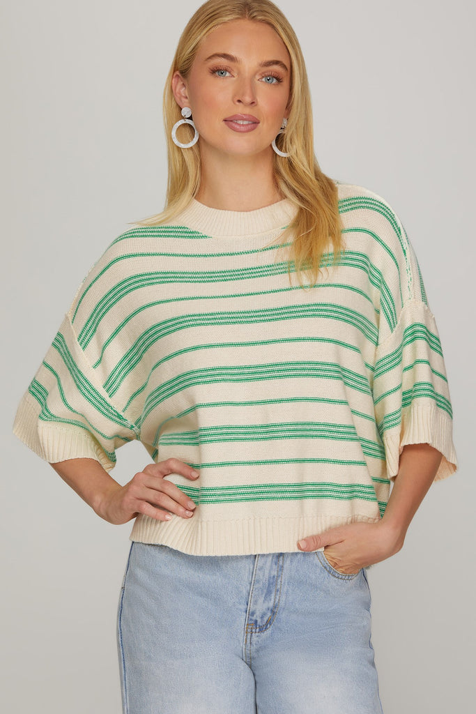 Green Stripe Casual Sweater
