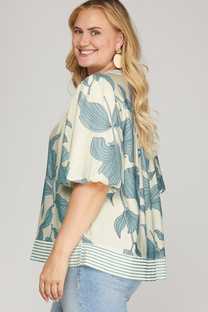 Blue Floral Stripe Bubble Top