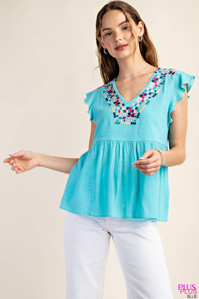 Cotton Embroidered V Neck Top