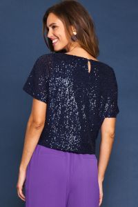 Navy Sequin Batwing Top