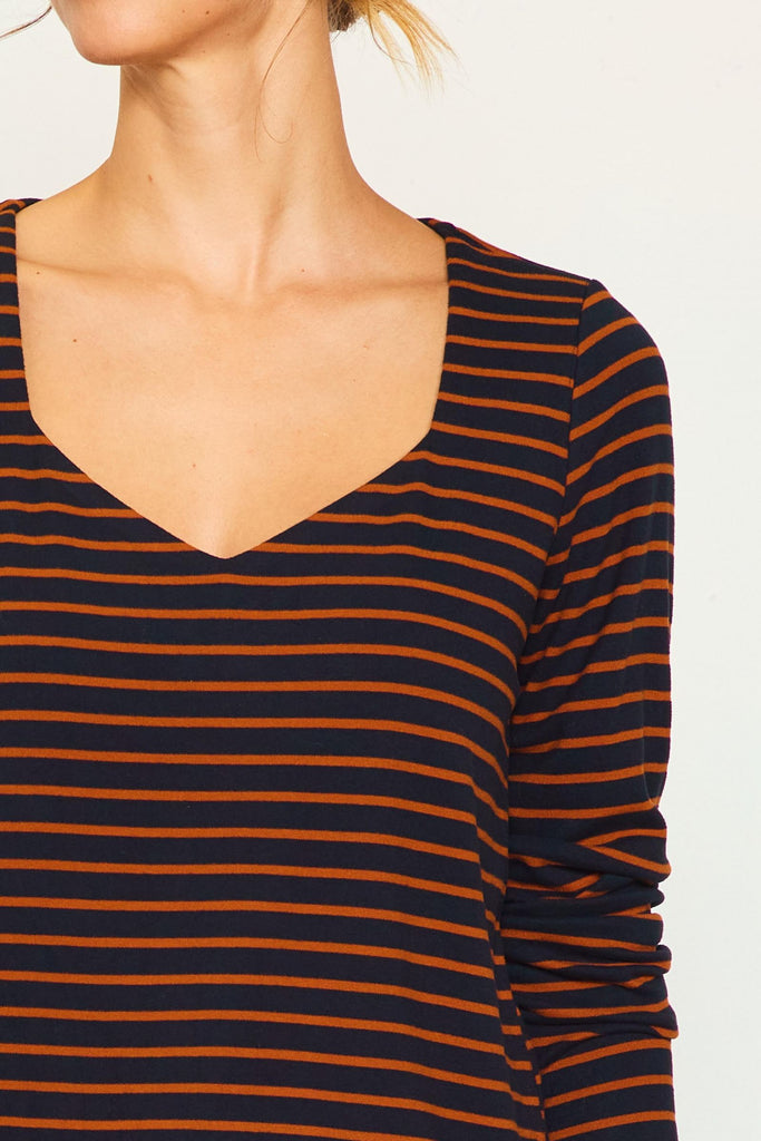 Navy Rust Stripe Top