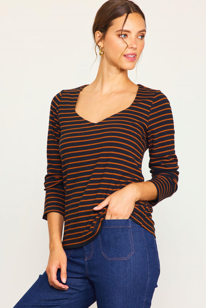 Black Rust Stripe Top