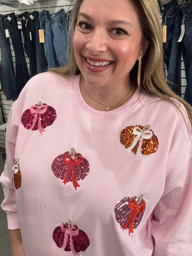 Pink Pumpkin Bow Sweatshirt