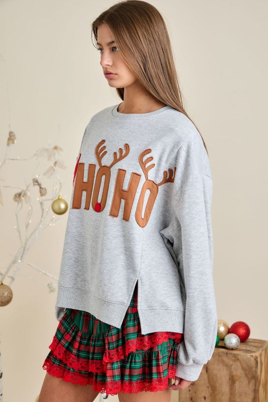 Ho Ho Reindeer Patchwork Sweatshirt