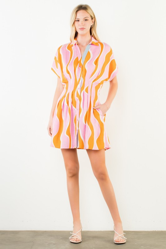 pink and yellow striped dress Pink Wavy Dress