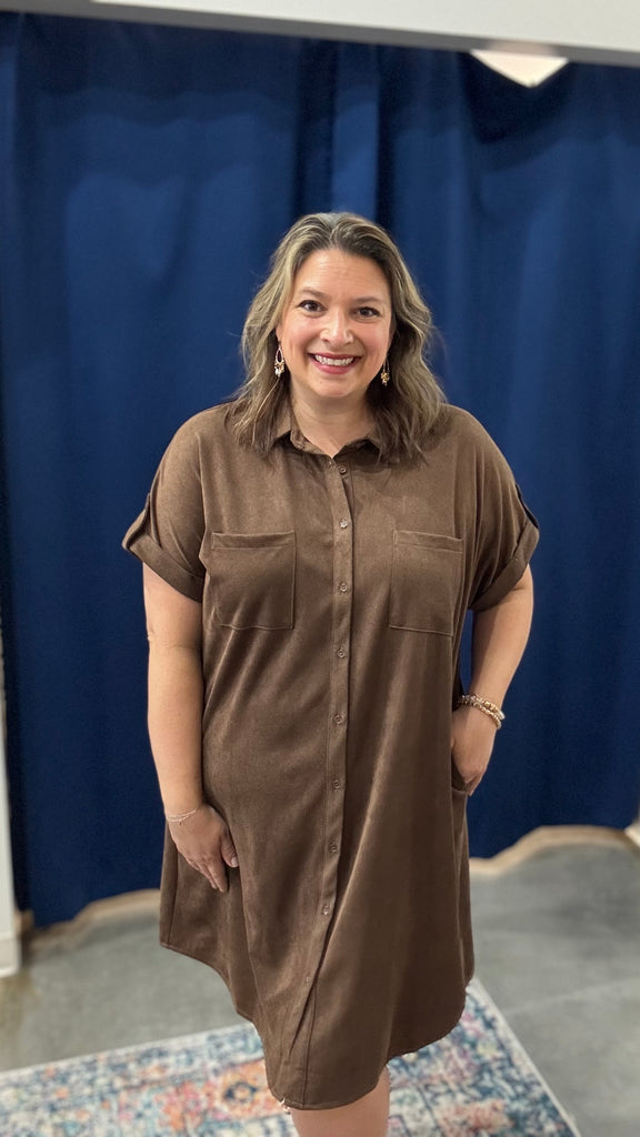 brown suede dress plus size Faux Shirt – Striped Box Boutique SIMONE | Spaghetti Strap it offers effortless comfort HAUTE HIPPIE Size:J16