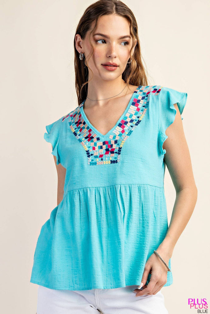 Cotton Embroidered V Neck Top