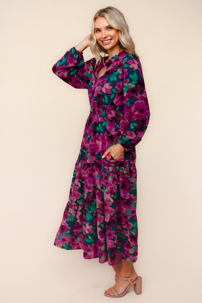 Teal Magenta Floral Dress