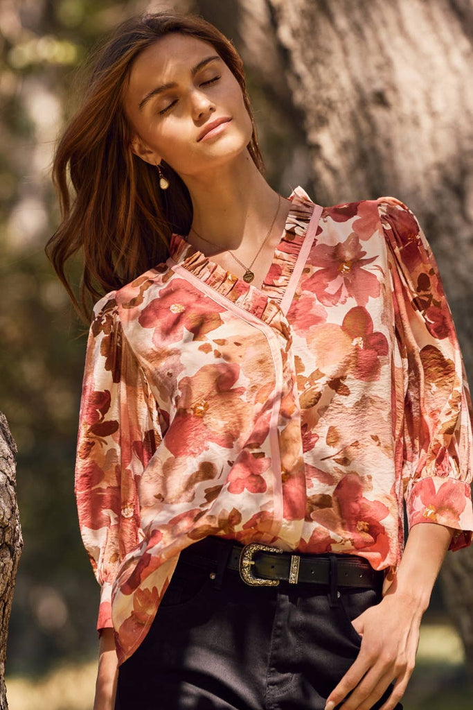 Cranberry Floral Top