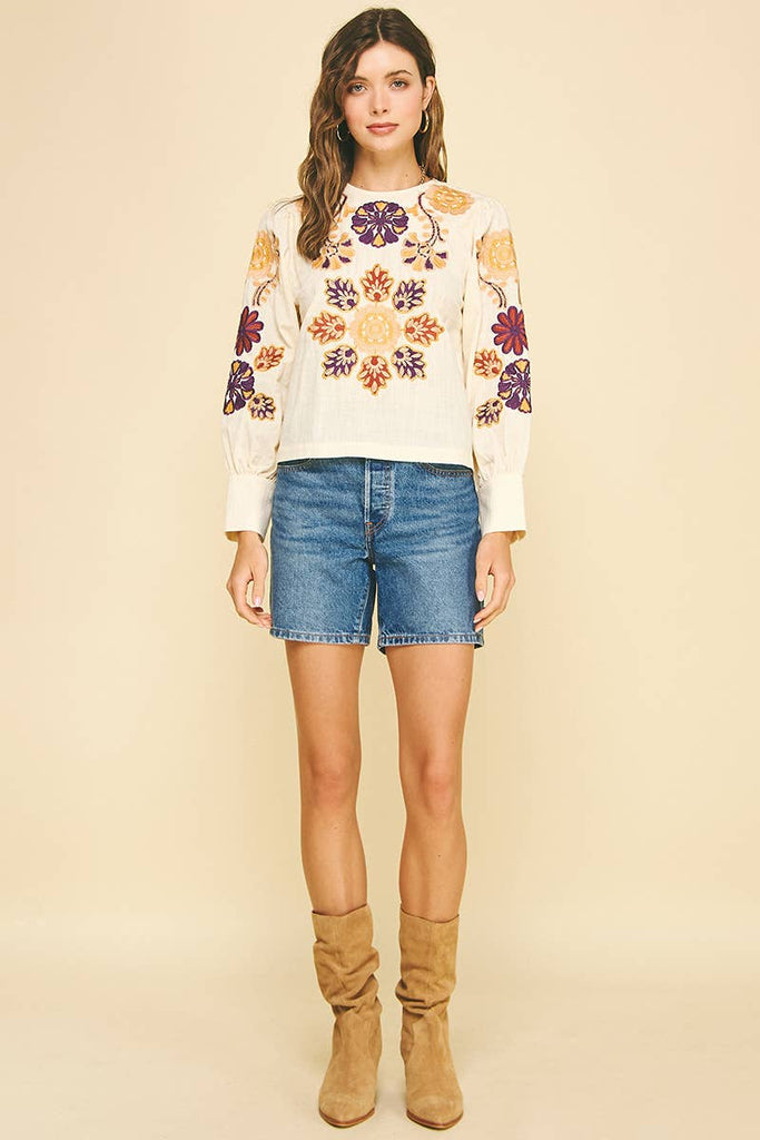 Fall Floral Embroidered Top