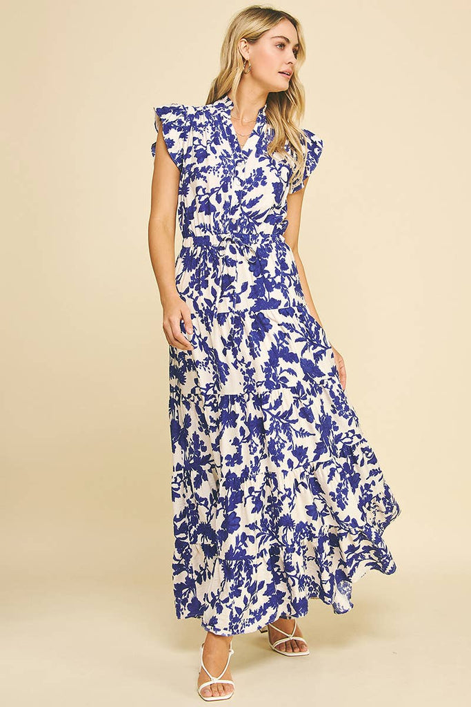 Blue Floral Damask Dress