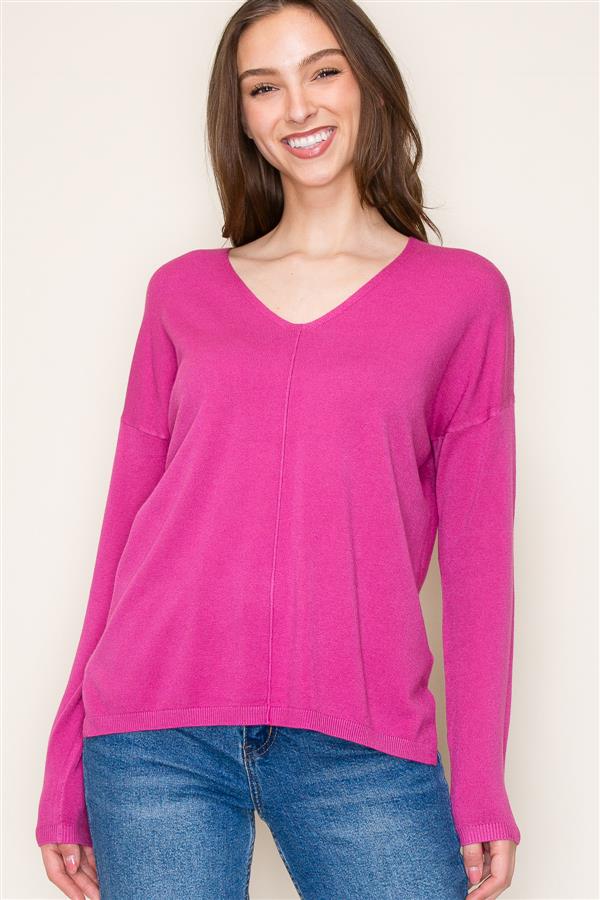 Seamed V-Neck Sweater, 2 Colors