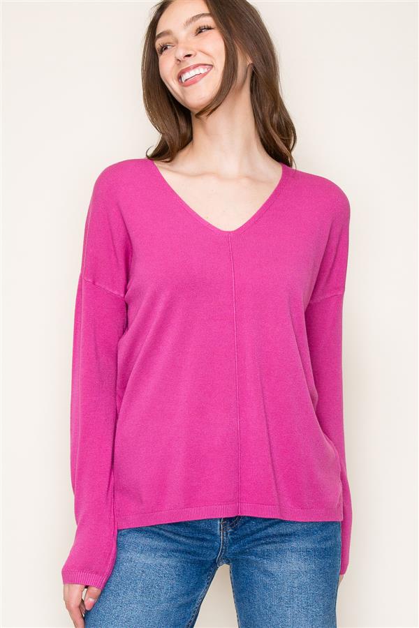 Seamed V-Neck Sweater, 2 Colors