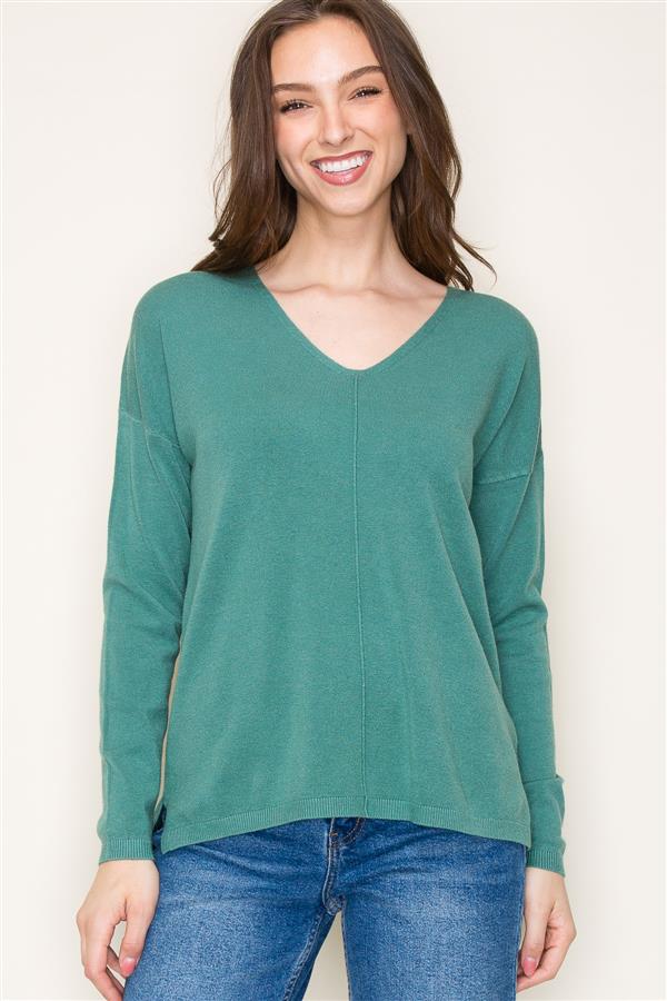 Seamed V-Neck Sweater, 2 Colors